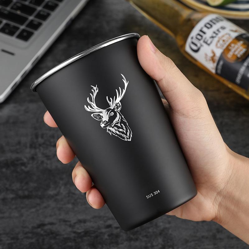 Tasse à bière en métal acier inoxydable Élan de Noël Boisson froide 400/500 ml Gobelet à café Tasses à thé Lait Maison pour le camping Cadeau