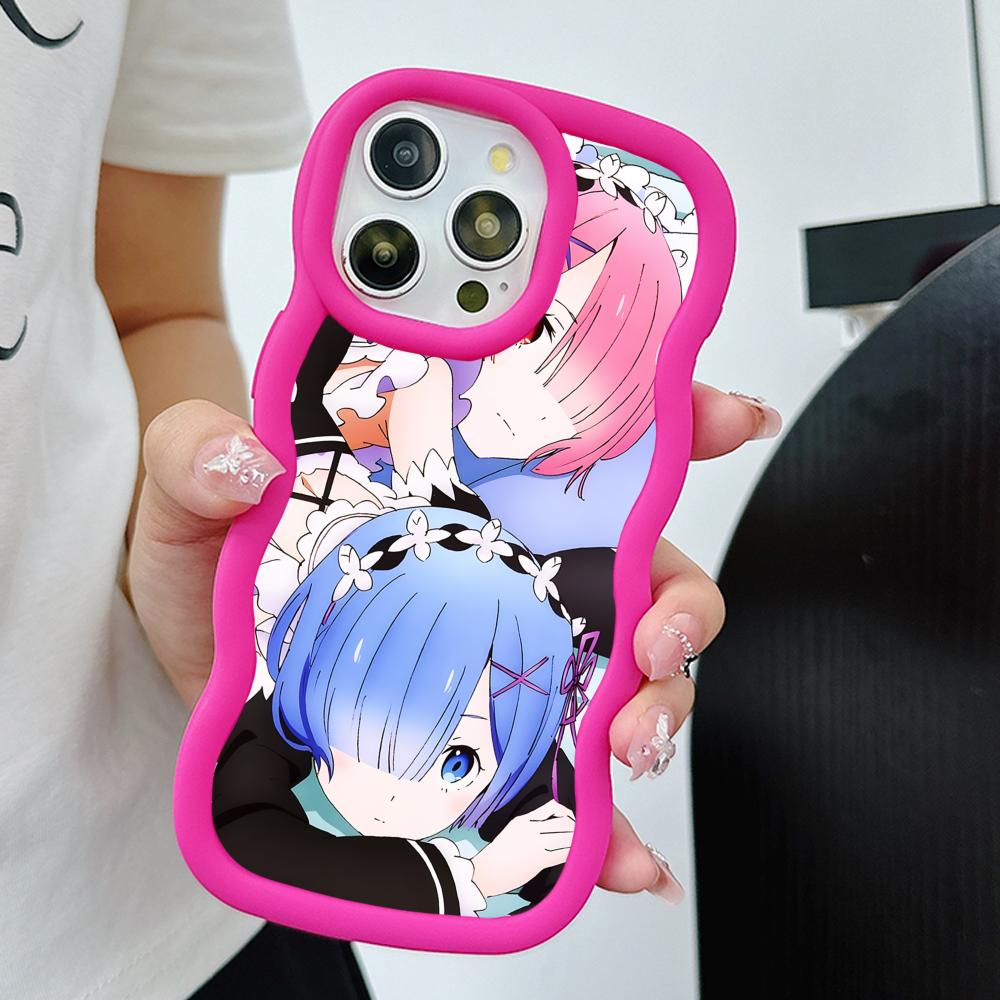 ReZero Rem Ram Wavy Edge TPU Mobile Phone Case for iPhone 17 16 15 14 13 12 11 Air Pro Max Plus Colorful Cover