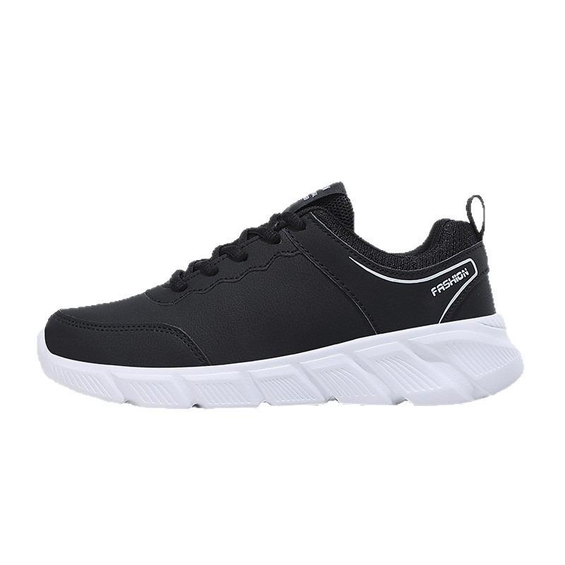 Large size sneakers, new leather lightweight running shoes, black waterproof casual shoes