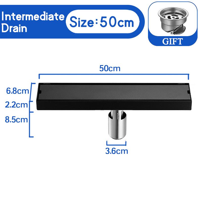 Invisible Floor Drain Black 304 Stainless Steel Anti-odor Bath Shower Long Linear Drainage Tile Insert Side Floor Drains Cover