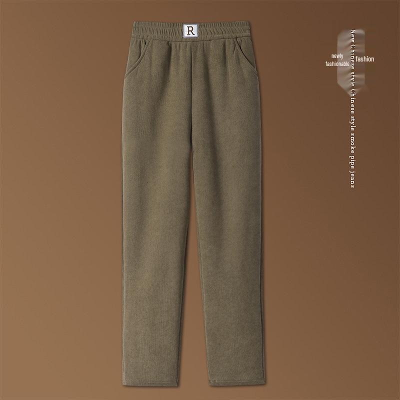 Mom's Fleece-Lined Cotton Pants, Thickened Straight-Leg, Warm Autumn/Winter Trousers for Middle-Aged/Elderly Women.