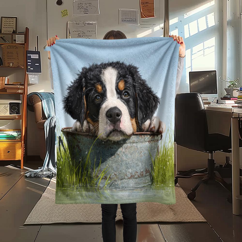 Süße Berner Sennenhund-Muster Flanelldecke, Hohe Qualität, Bequem für alle Jahreszeiten, Heimdekoration, Wärme und Komfort, Perfekt für Geschenke.