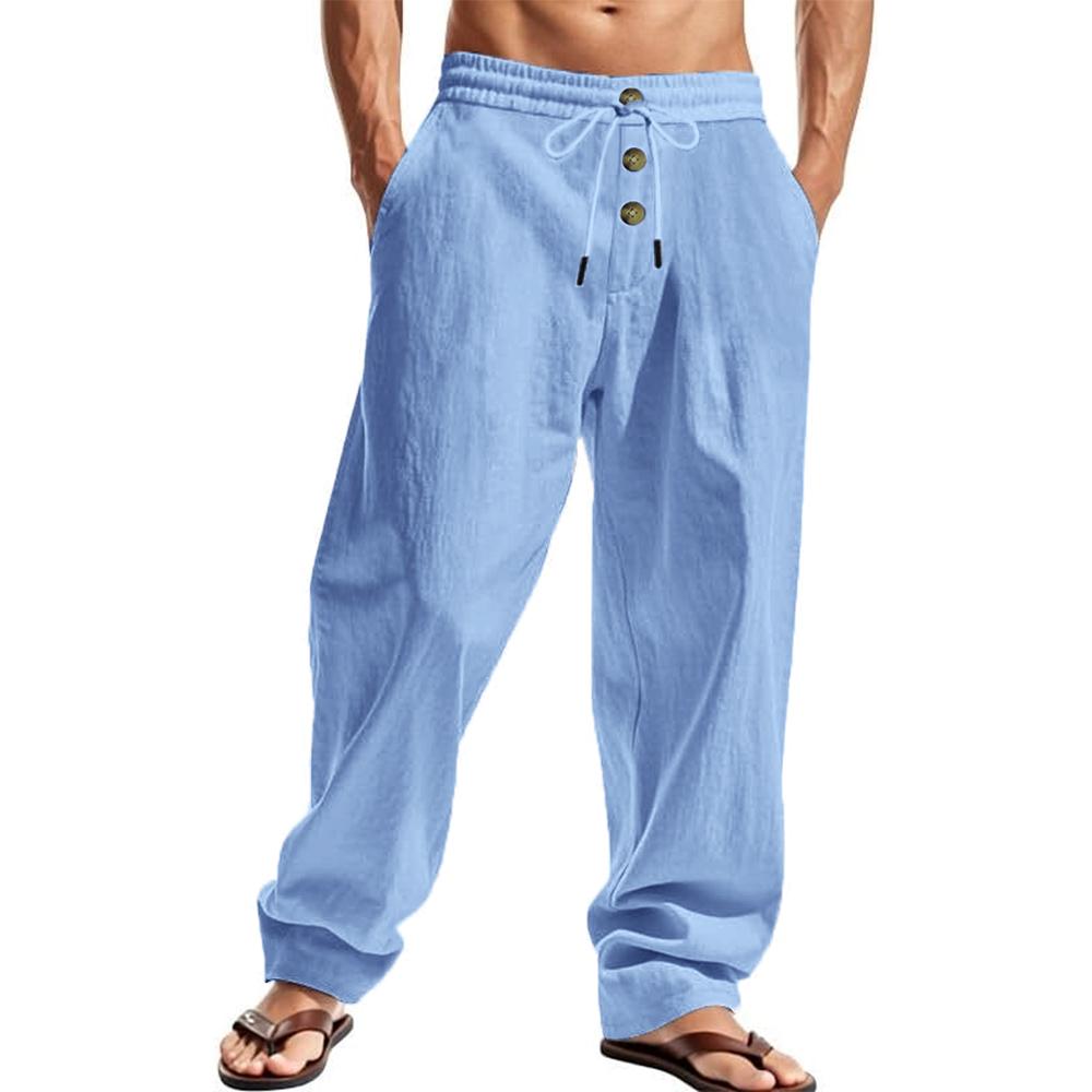 

Men s Casual Breathable Pants Summer Solid Color Elastic Waist Button Trousers Loose Fitness Lightweight Wide Leg Beach Pants XS