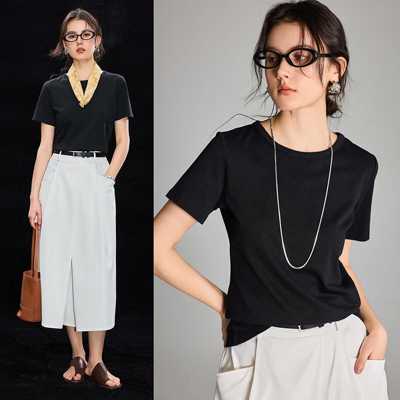 Wudao Women s Tencel Linen Blend Short Sleeve Round Neck T-Shirt L