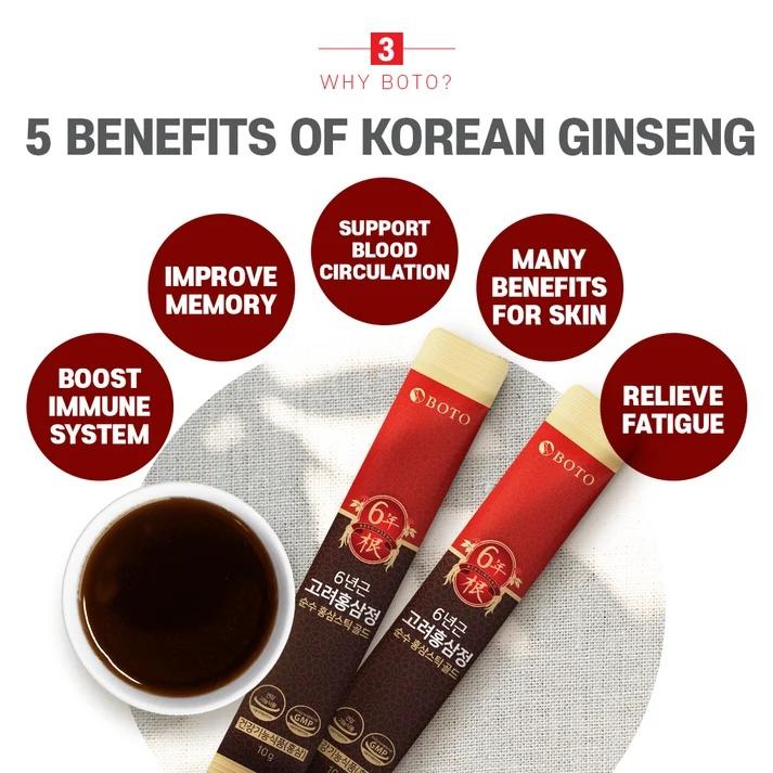BOTO 6-Year Korean Red Ginseng Extract Pure Stick Gold 10g  30 Sticks, 100 Sticks (3 Options)
