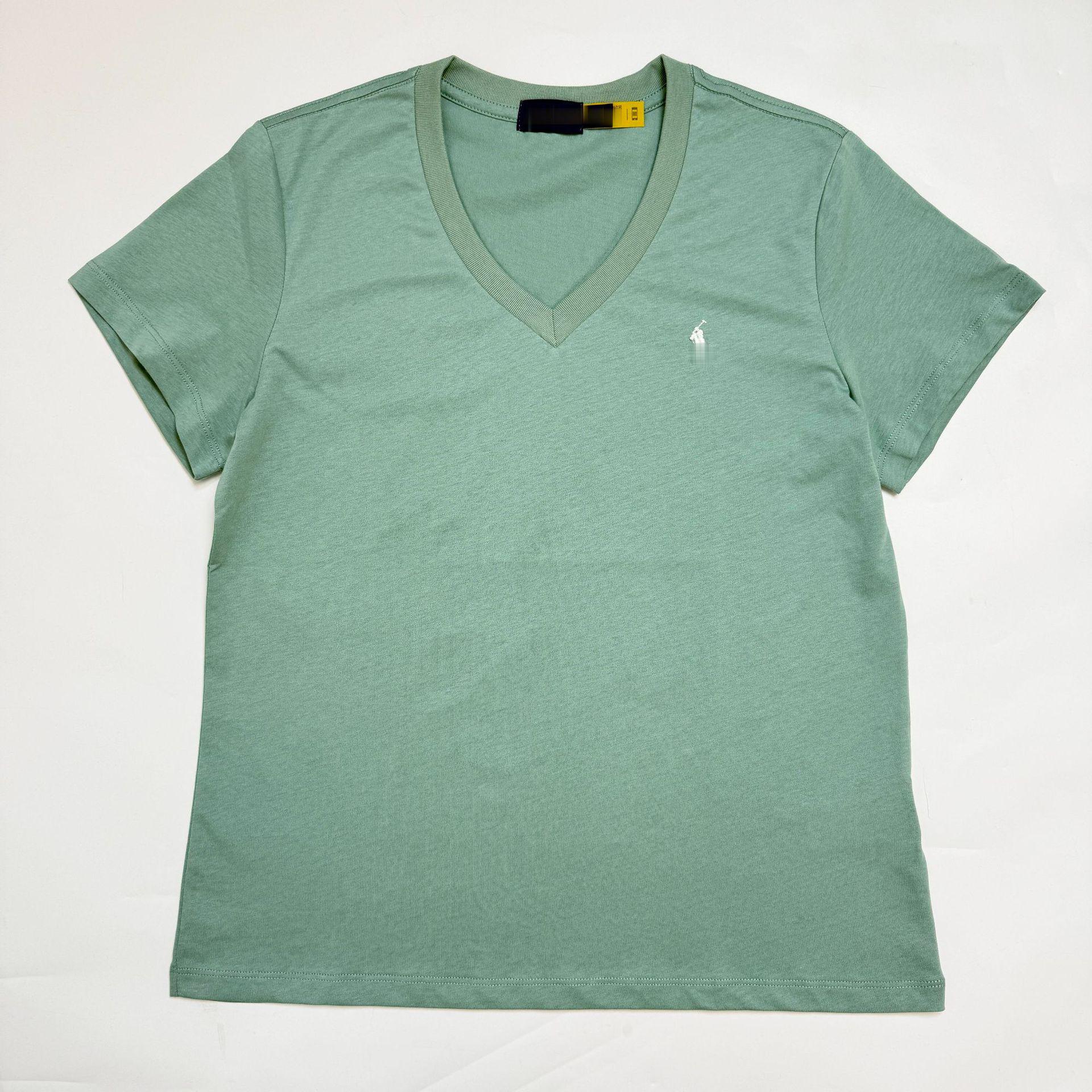 

RL/Xiaoma Классическая женская хлопковая футболка с V-образным вырезом - Коллекция Весна/Лето, Модные однотонные цвета, Короткий рукав, Повседневный стиль. Small зелёный