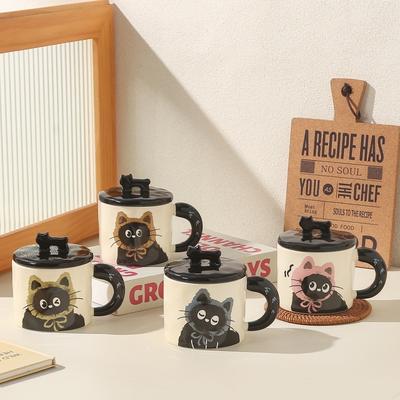 Cute Cat Cup Office Mug with Lid Water Cup Ceramic Couple Gift Box Birthday Gift