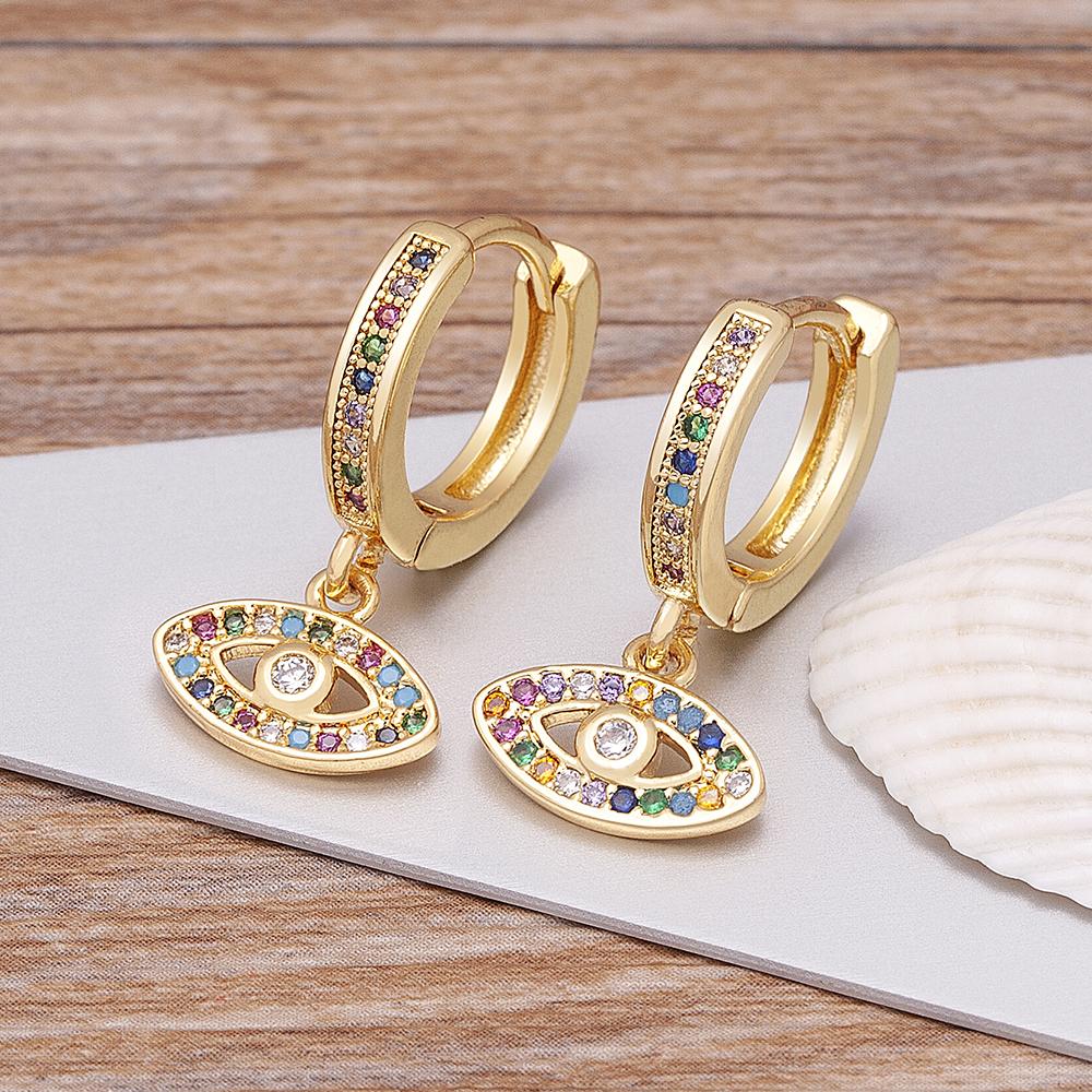 Trendy Bohemian Zircon Hollow Blue Evil Eye Hoop Earrings for Women Cute Unique Gold Color Crystal Drop Earrings Party Jewelry