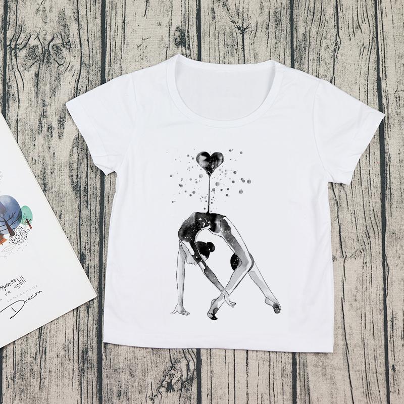 Letní akvarel Baletní tanečnice Tisk Dívka Bílé tričko Gymnastika Tanec Dětské tričko Dětské tričko pro volný čas