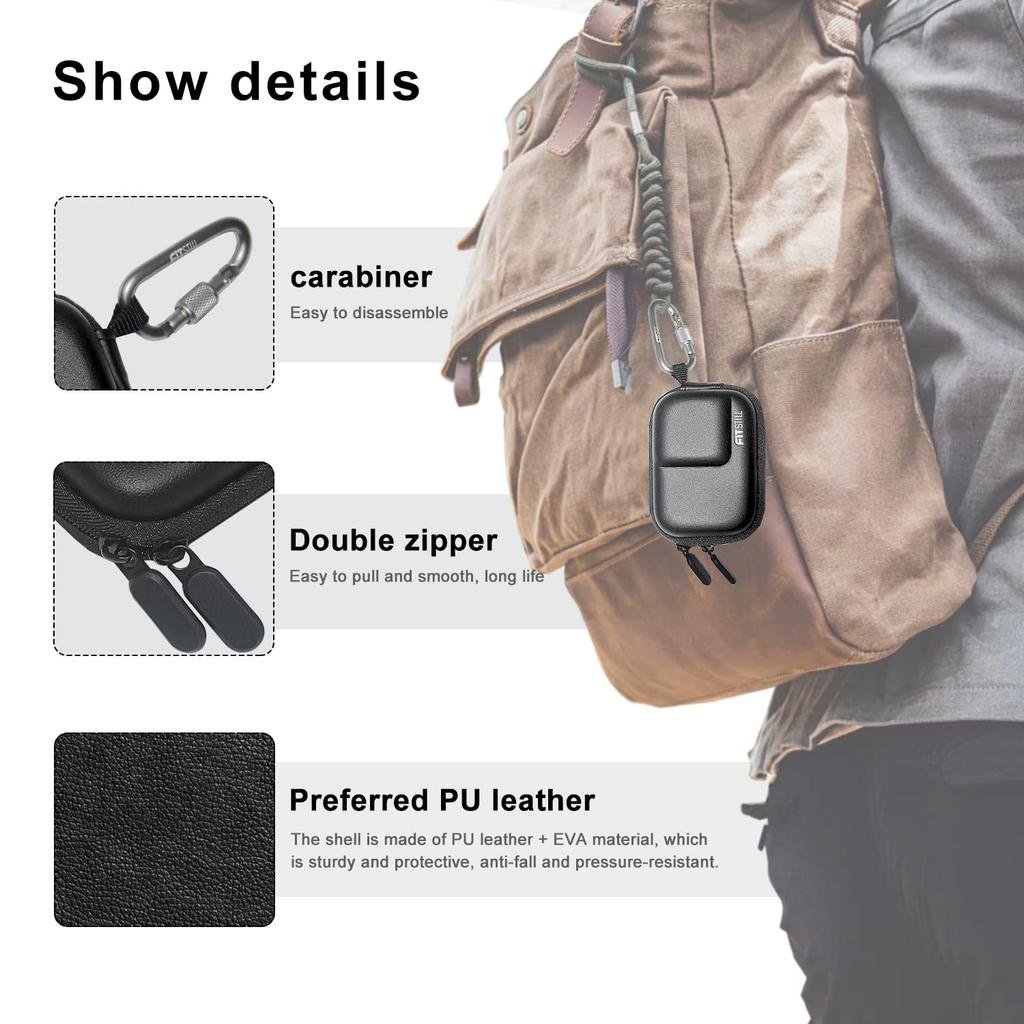 FiTSTILL PU Černý Mini Přenosný Ochranný Tvrdý Skořepinový Cestovní Úložný Tvrdý Kufr Kompatibilní s Insta360 Ace Pro Horolezecká Spona Insta 360 Akční Kamera