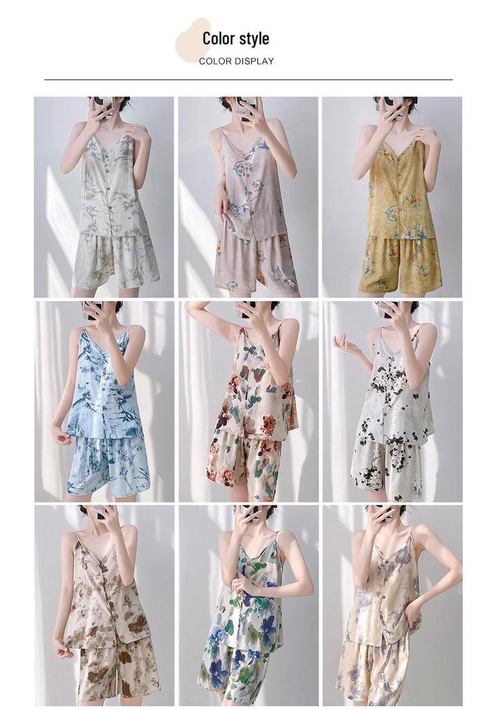 Neo-Chinese Cotton Silk Camisole Pajama Set for Women - Summer 2025 Beach Style