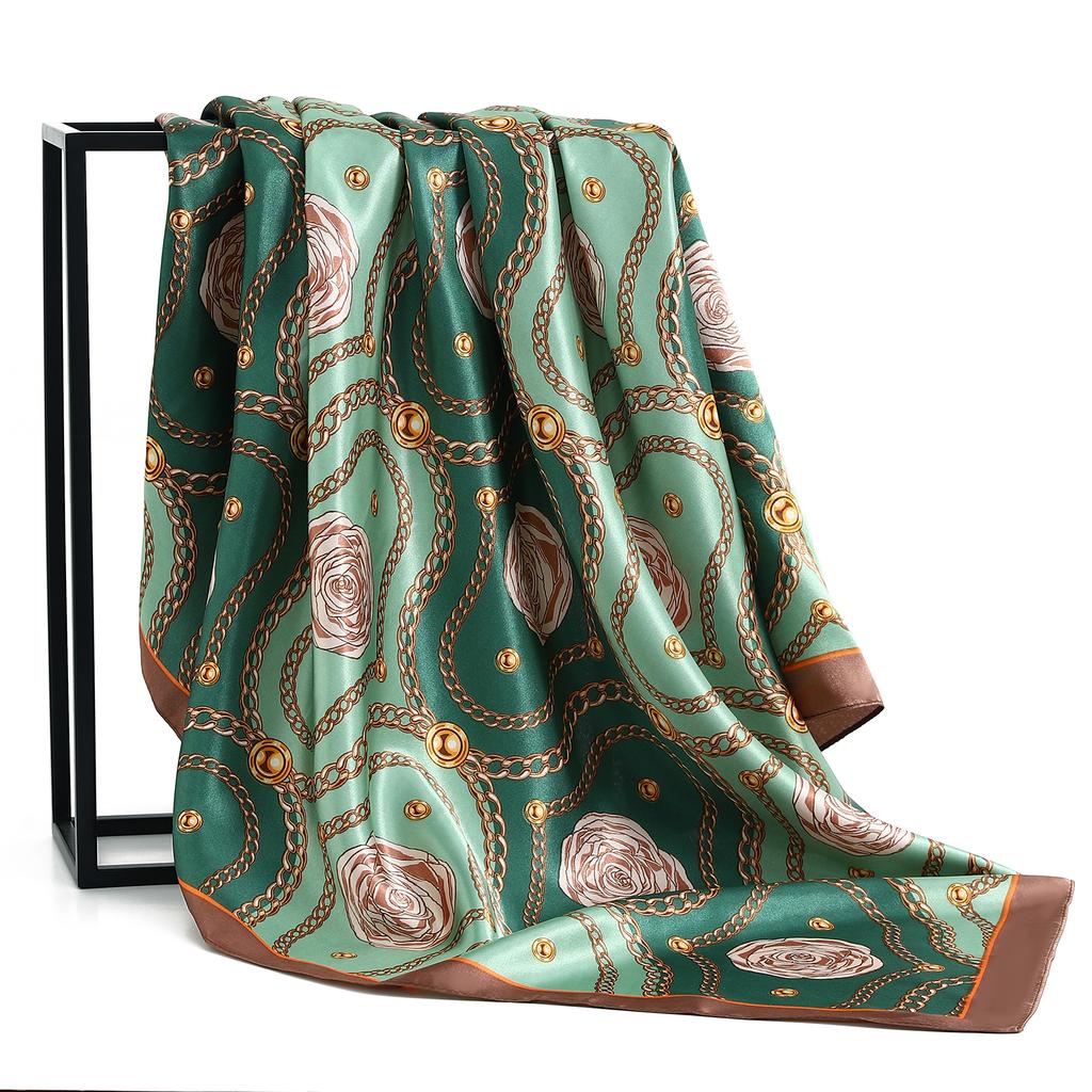 Luxury Brand Summer Kerchief Fashion Foulard Satin Headcloth Women print 90X90CM Bandanna, 1 piece of 35.4 inches Square Shawls,