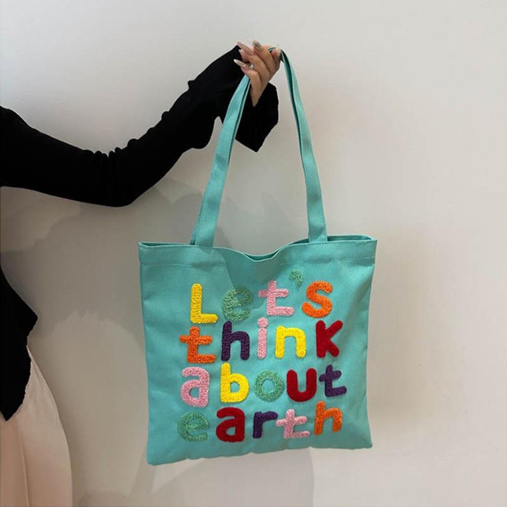 With Inner Bag Canvas Shopping Bag Colorful Letter INS Tote Bags Letter Embroidery Handbag  Women