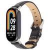 Pulseira de Relógio de Couro de Vaca Genuíno para Xiaomi Smart Band 9 NFC/9/8 Pulseira com Conector de Metal Prateado