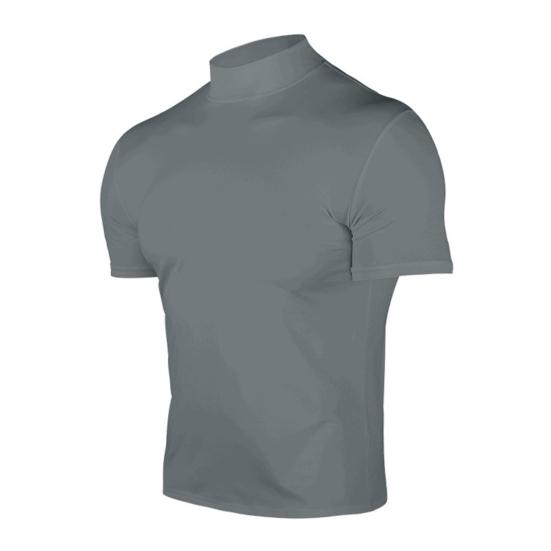 Men Summer T-shirt Half-high Collar Slim Fit Stretchy Solid Color Short Sleeves Base Layer Top Daily Sport Exercise Gym Tee