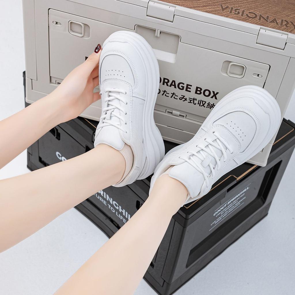 Leather Platform White Shoes Women's Cloud Dream 2025 Spring New Heightening Casual Shoes Fashion Versatile Sports Shoes Women
