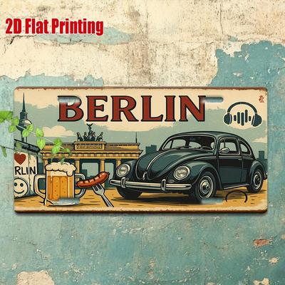 HD Aluminum Metal Sign Berlin Germany Vintage License Plate Style Wall Decor Retro Brandenburg Gate Beetle Car Beer Sausage De
