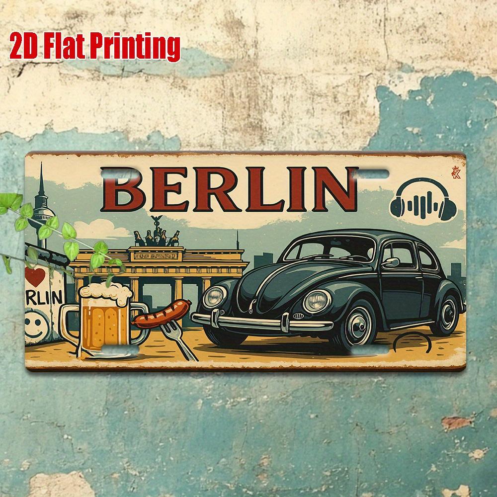HD Aluminum Metal Sign Berlin Germany Vintage License Plate Style Wall Decor Retro Brandenburg Gate Beetle Car Beer Sausage De