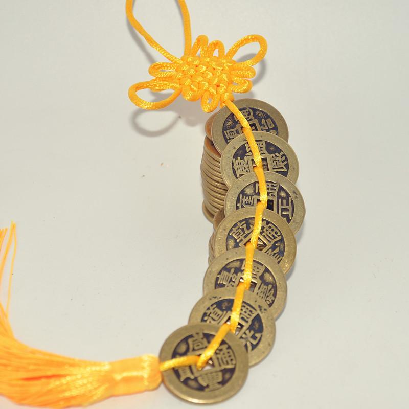 Thickened Brass Five Emperor Coins Chinese Knot Pendant Ornament