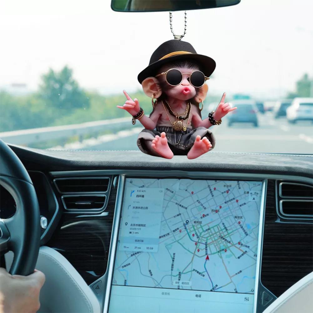 cartoon cat/monkey Acrylic 2D pendant Car interior  Realistic Animal Acrylic Rearview Mirror Ornaments Car Decoration