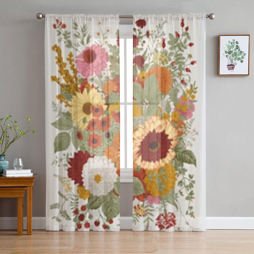 Herbststrauß Blumen Transparente Vorhänge für Wohnzimmerfenster Transparenter Voile Tüllvorhang Schlafzimmer Vorhänge Heimdeko