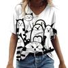 3d V-hals Dames T-shirts Leuke Katten Grafische Print Korte Mouw Zomer Kawaii Mode Casual T-shirts Grappige Dameskleding