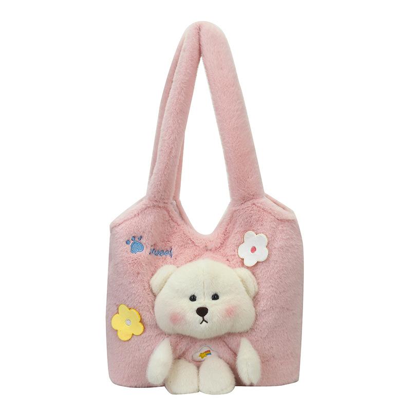 Fresh and Cute Three-dimensional Bear Mao Mao Hand Bag Girl Heart Student Going Out Large Capacity Shoulder Storage Bag