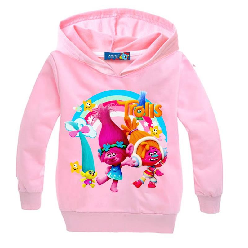 Sudadera con Capucha Estampada de Trolls para Niños Pulóveres de Algodón Abrigo Chaqueta Regalo Años