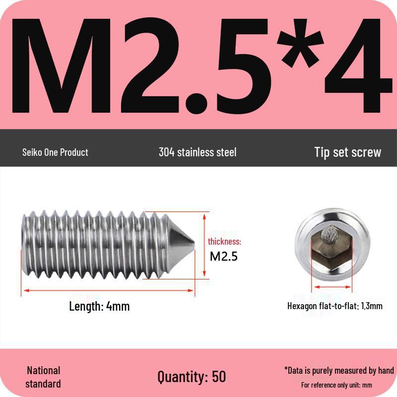 304 Stainless Steel Internal Hex Set Screw | Headless Grub Screw M2-M16