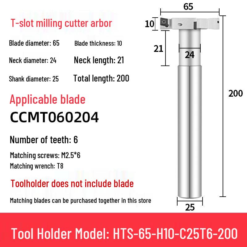 CNC T-Slot Milling Cutter with HTS Three-Sided Blade, Shank Thickness: 6, 8, 10, 12 Mm
