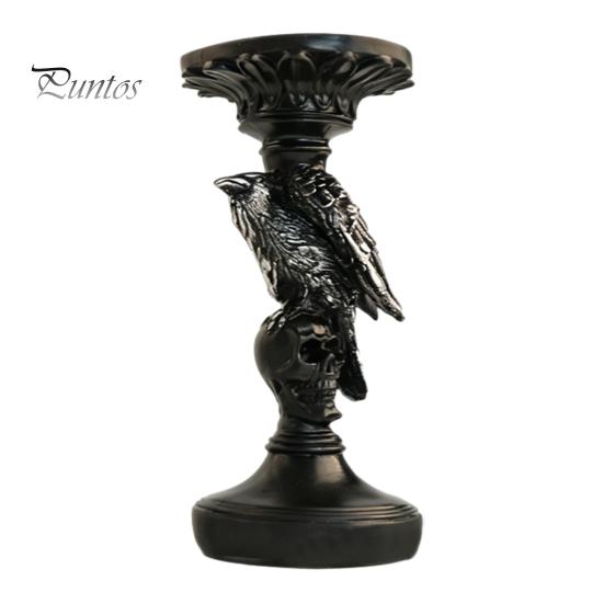 Vintage Gothic Table Centerpiece Halloween Candlestick Holder Decoration, Raven Skull Candle Holder, Spooky Decor for Home Taper Stand Tabletop