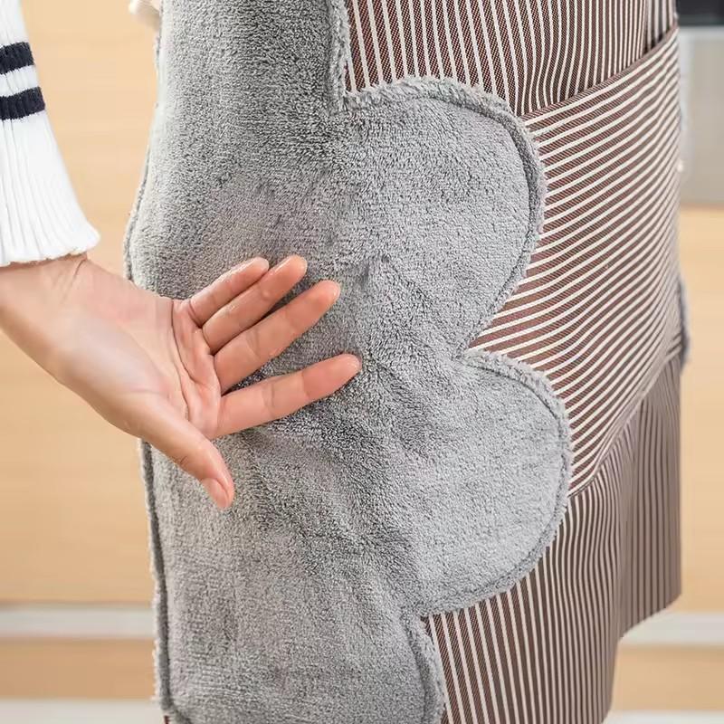Man Woman Home Restaurant Kitchen Baking Can Wipe Hands Oil-Proof Apron 2 Pockets Adjustable Clean Apron