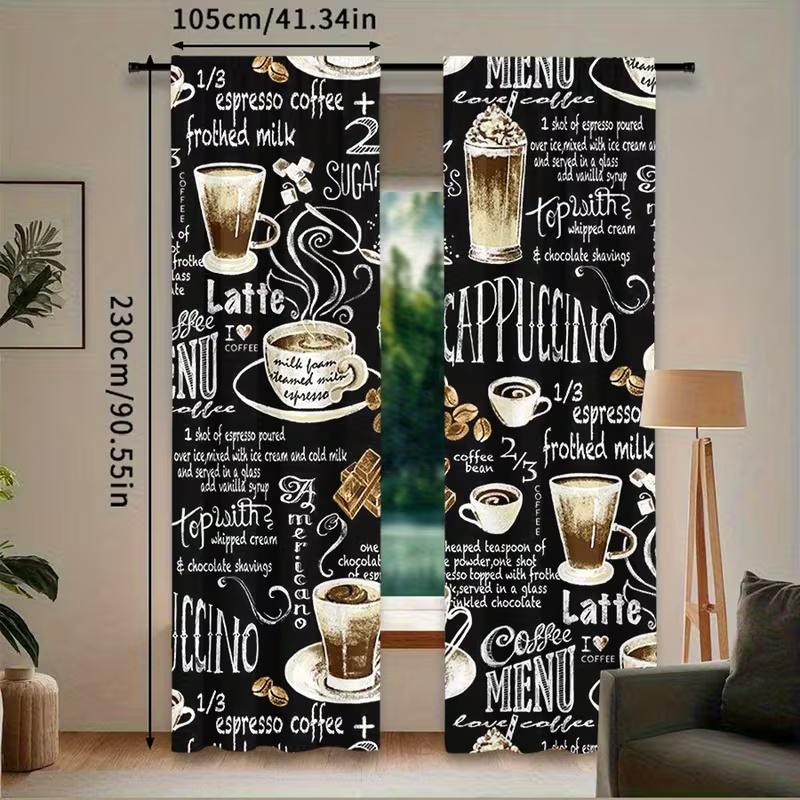 2 Bucăți Perdele cu imprimeu seria Cafea, potrivite pentru decorarea dormitorului, sufrageriei, bucătăriei, decorarea casei, decorarea ferestrelor