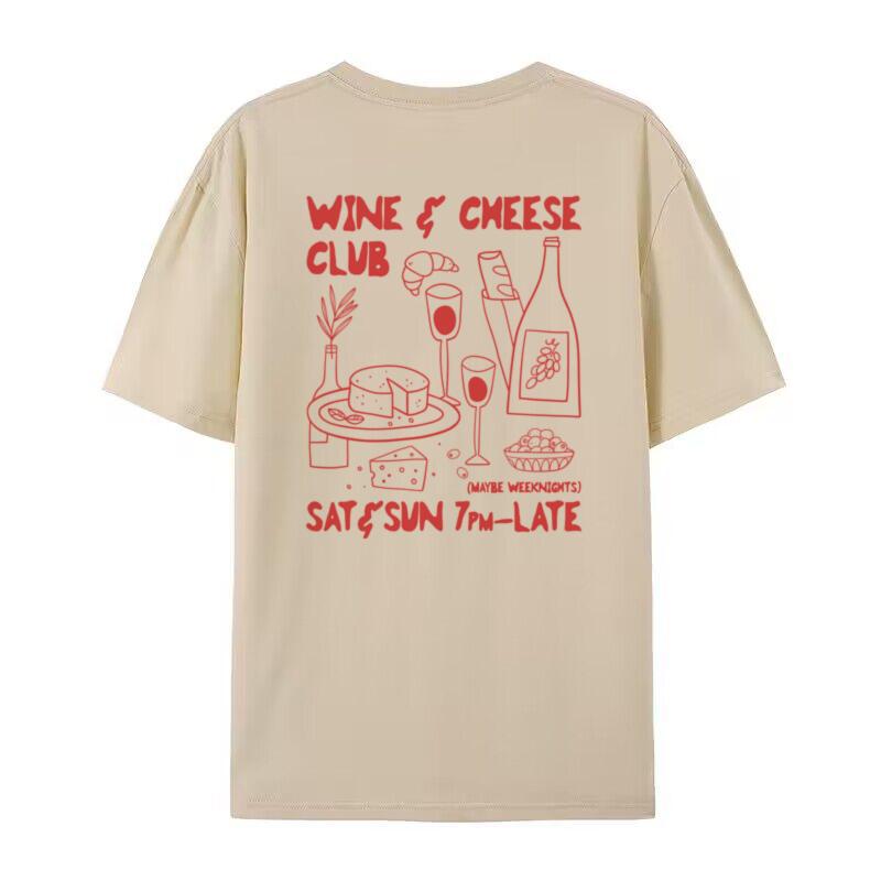 

Wine Cheese Club Back Print TShirts Italian Food Shirt La Dolce Vita Shirt for Women Retro Short Sleeve Graphic Tees Oversized 2XL