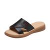 Red Dragonfly Women's Genuine Leather Non-slip Summer Slippers - Hollow Flat Bottom Cowhide Sandals for Middle-aged and Elderly.