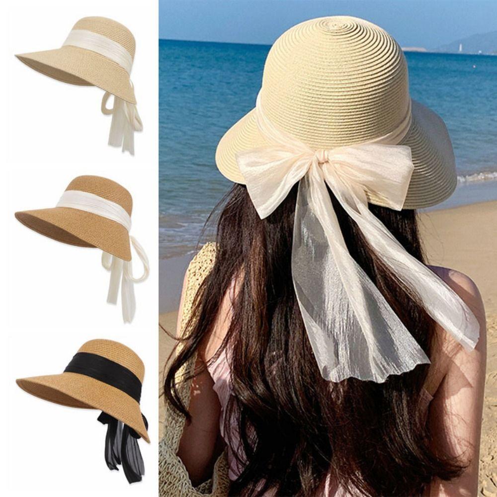 Foldable Straw Weaving Beach Hat UV Protection Woven Straw Hat French Style Straw Sun Hat Summer