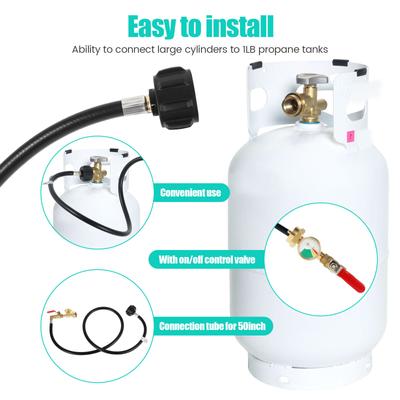 Propane Refill Adapter Hose for 1 Lb 1.2m Long Propane Tank Refill Adapter Rubber Hose Gas Connector with Gauge and ON-Off Contr