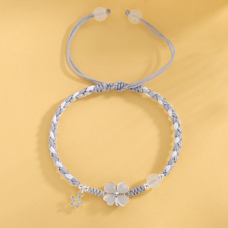 Four-leaf clover star braided hand rope bracelet simple and versatile lucky four-leaf clover bracelet sweet jewelry