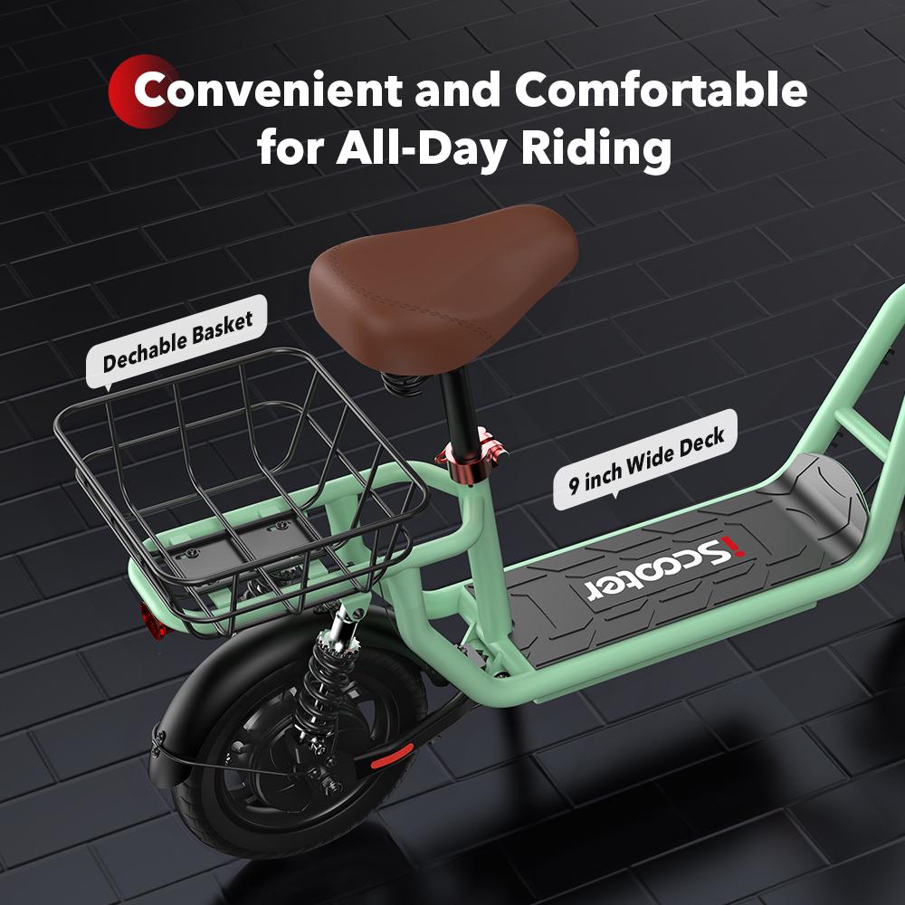 iScooter I12 12-inch Electric Scooter - 35km Range, 500W Motor, Dual Suspension System, Foldable + Seat, Convenient for commuting,Green