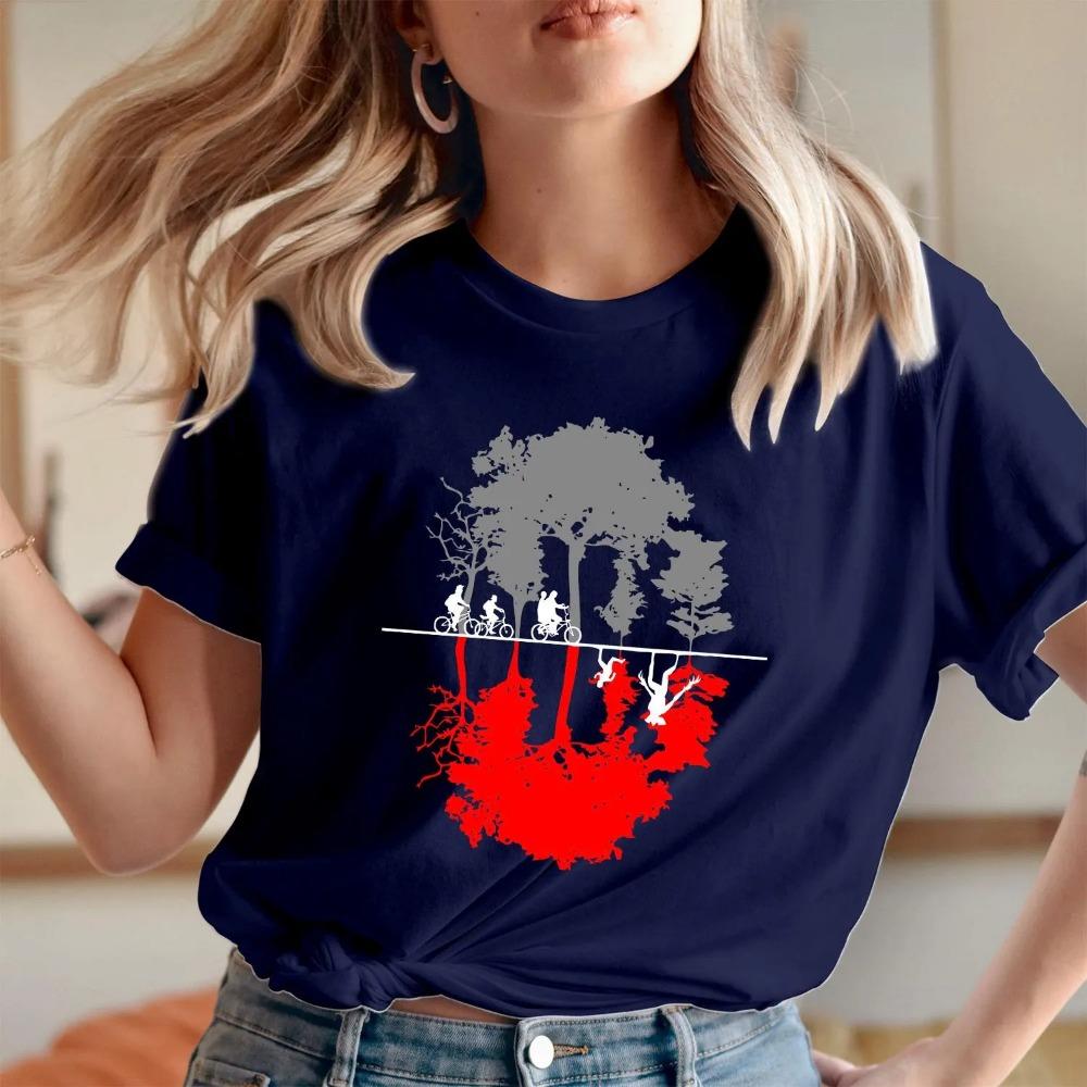 Inverted World Theme T-shirt - Fun Neutral Pure Cotton T-shirt with Printed Short Sleeves Designed for Women's Daily Wear