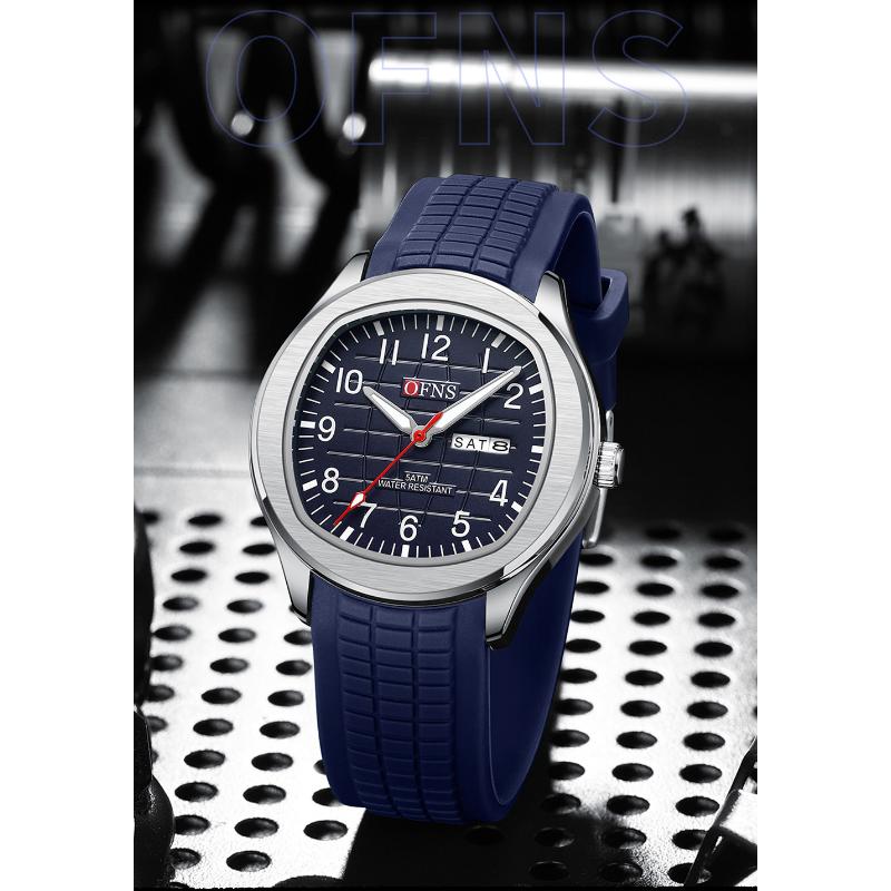 OFNS Fashion Herrenuhr 50M Wasserdicht Luxuriös Leuchtend Datum Woche Multifunktion Business Quarz Armbanduhr