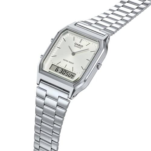 Casio AQ-230A-7A Silver Analog-Digi Watch, One Size, Silver Bracelet