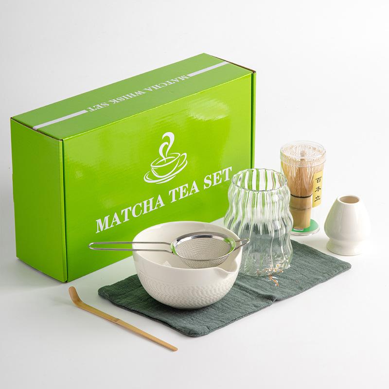 Matcha Whisk Set 7 Pcs Matcha Set Matcha Kit for Ceremony Matcha Tea Set, Matcha Whisk and Ceramic Bowl with Matcha Scoop&Sifter