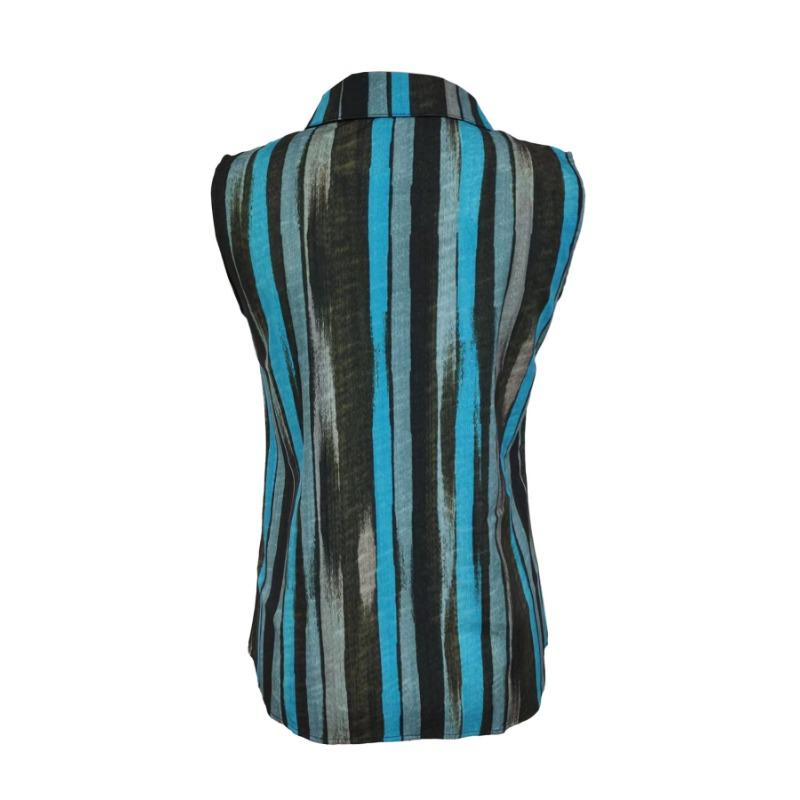 Womens Striped Print Button Down Sleeveless Casual Cardigan Shirt