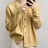 Lazy Style Round-neck Yellow Sweater Jacket for Women Spring and Autumn Knitted Cardigan Loose Solid Color Long-sleeved Casual Sweater Cardigan