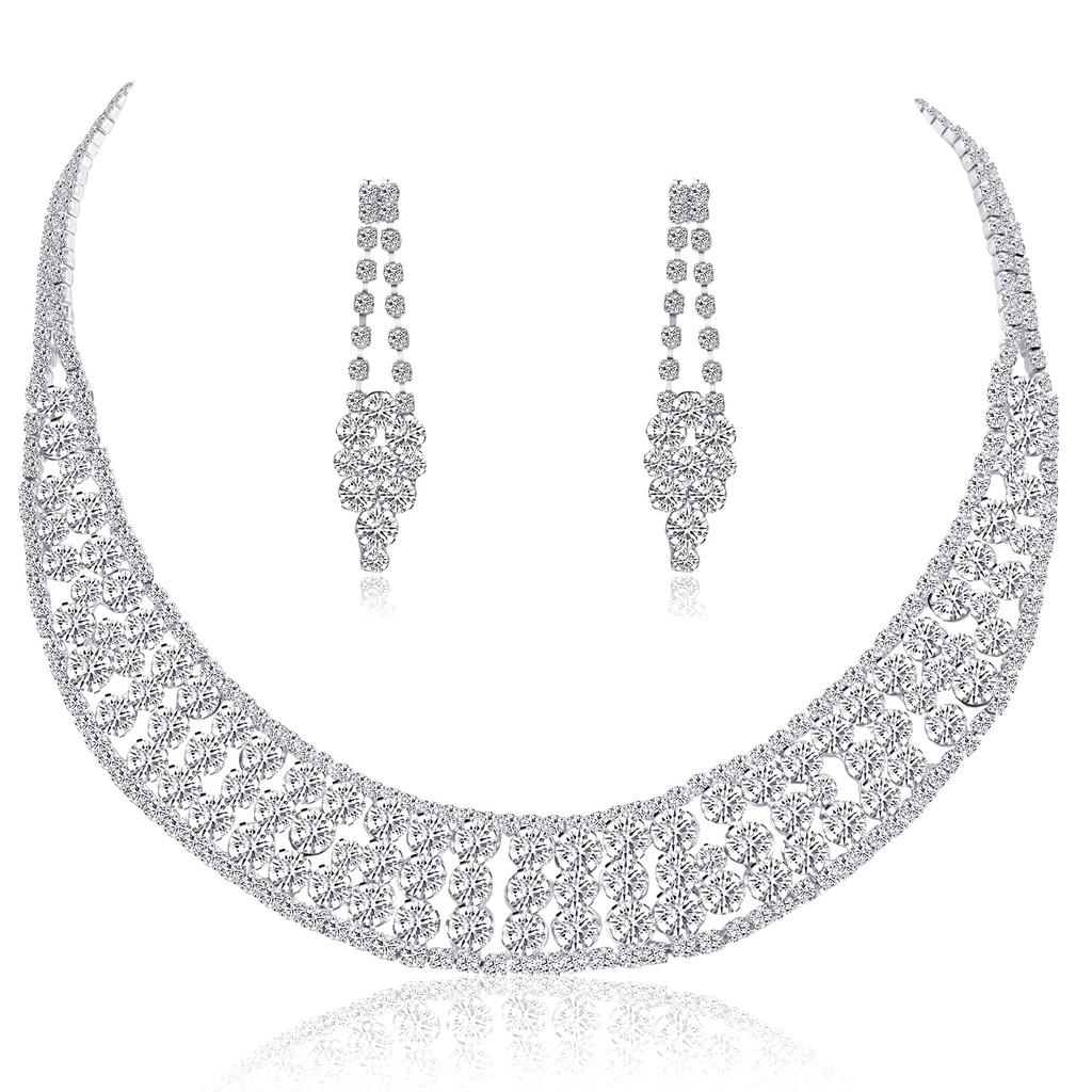 Europäischer und amerikanischer Luxus Super-Flash Strass Halskette Ohrringe zweiteiliger Anzug Braut, Bankettkleid Accessoires
