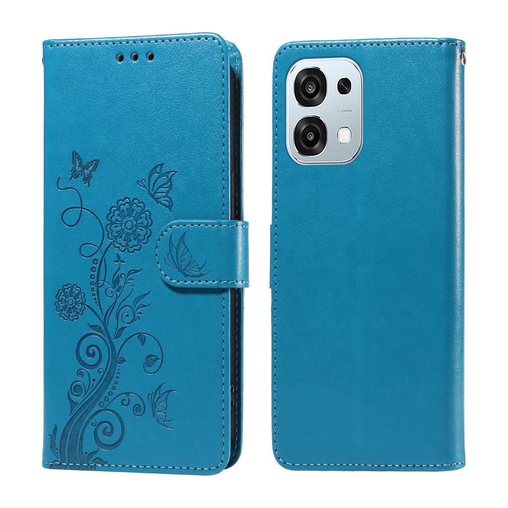 For Oppo A6 5G Leather Case Butterfly Floral Imprint Wallet Stand Cover