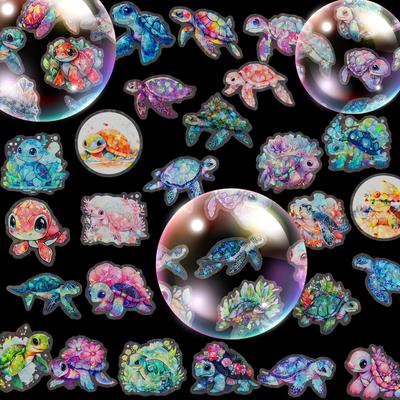 50 Transparent Laser Turtle Stickers Fantasy Personality DIY Suitcase Mobile Phone Case Notebook Stickers