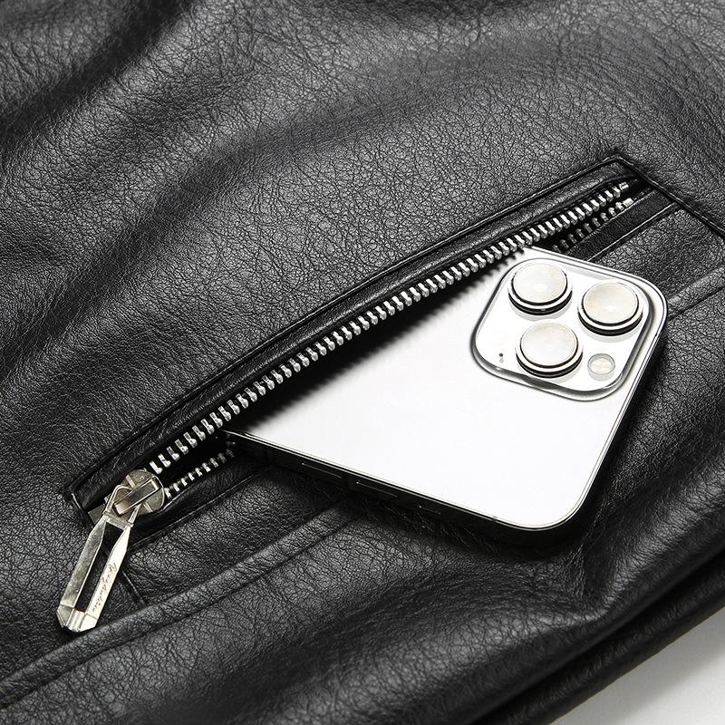 New American retro spring and autumn leather jacket men's Maillard high-end couple jacket jacket