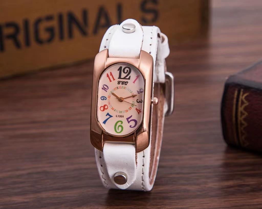 Trendy Men's Leather Belt Watch & Women's Colorful Numbers Quartz Wristwatch